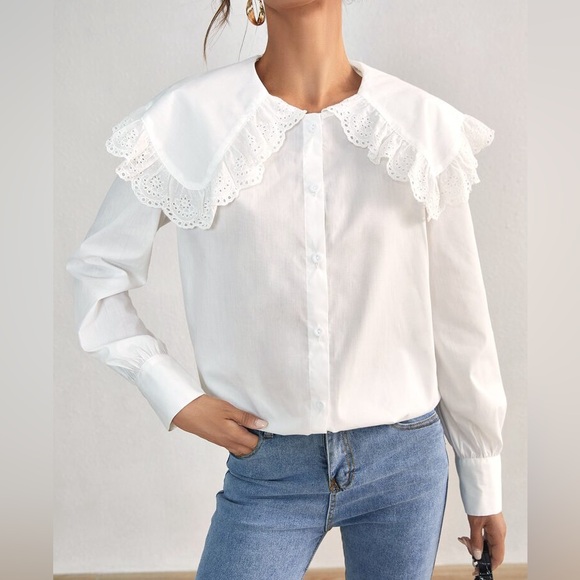 💙3 for $20 Ruffle Oversized Collar Button Down - Picture 1 of 5